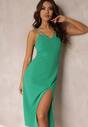 Zielona Sukienka z Rozcięciem na Ramiączkach Neave
