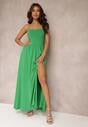 Zielona Rozkloszowana Sukienka Maxi na Cienkich Ramiączkach z Rozporkiem Weslyn
