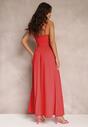 Czerwona Rozkloszowana Sukienka Maxi na Cienkich Ramiączkach z Rozporkiem Weslyn
