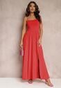 Czerwona Rozkloszowana Sukienka Maxi na Cienkich Ramiączkach z Rozporkiem Weslyn