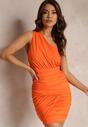 Pomarańczowa Asymetryczna Sukienka Mini z Marszczeniami Tagolia