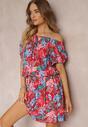 Rochie Mini din Viscoză Roșie cu Imprimeu Floral Decolteu Spaniol și Elastic în Talie Selecia