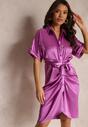 Rochie Cămașă Violet Închis Cu Pliuri Și Cordon Batha