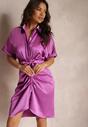 Rochie Cămașă Violet Închis Cu Pliuri Și Cordon Batha