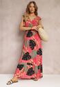 Różowa Kopertowa Sukienka Maxi z Wiskozy z Gumkami w Talii Leamone