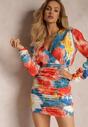 Rochie portocalie mini cu mâneci lungi și decolteu adânc Nakatsune
