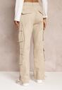 Beżowe Bawełniane Spodnie Cargo z Kieszeniami z Klapami Apomisia