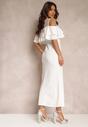 Biała Sukienka Taliowana z Falbanką Lariphelia