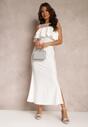 Biała Sukienka Taliowana z Falbanką Lariphelia