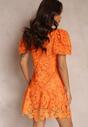 Pomarańczowa Sukienka z Koronkowym Haftem Paisley i Bufiastymi Rękawami Briena