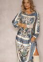 Granatowo-Beżowa Rozkloszowana Sukienka Maxi w Stylu Boho z Gumką w Pasie Elenetha