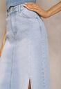 Niebieska Jeansowa Spódnica Maxi z Wysokim Stanem Elvi