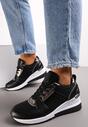 Sneakerși Negri cu Sireturi pe Platformă Joasă cu Perforatie si Cusături Anabrenda