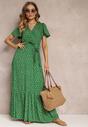 Rochie Verde Lungă cu Imprimeu Floral cu Elastic în Talie și Decolteu Tip Plic Deniva