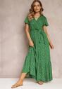 Rochie Verde Lungă cu Imprimeu Floral cu Elastic în Talie și Decolteu Tip Plic Deniva