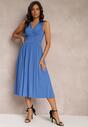 Niebieska Sukienka z Kopertowym Dekoltem i Plisowanym Dołem Anamarie