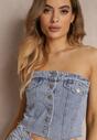 Niebieski Jeansowy Top Zapinany na Guziki Riotla