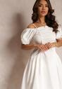 Biała Sukienka Midi Hiszpanka z Ramiączkami i Rozkloszowanym Dołem z Bawełny Anasima