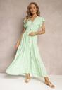 Zielona Rozkloszowana Sukienka Maxi w Kropki z Gumką w Talii Janey