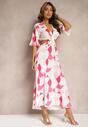 Różowa Kopertowa Sukienka Maxi z Rozkloszowanym Dołem i Wiązaniem Alylina