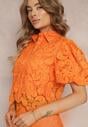 Pomarańczowa Koszula Koronkowa z Krótkim i Bufiastym Rękawem Elinie