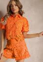 Pomarańczowa Koszula Koronkowa z Krótkim i Bufiastym Rękawem Elinie