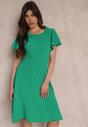 Zielona Elegancka Sukienka z Krótkim Rękawem i Rozkloszowanym Dołem Mimisa
