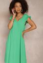 Zielona Sukienka Midi Trapezowa z Materiału z Ozdobnym Tłoczeniem Emlia