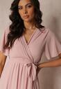 Rochie Roz Pliuri Decolteu Petrecut Elastic Talie Dimitris