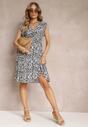 Rochie bleumarin evazată cu volane și elastic în talie din viscoză Nimuelia