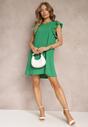 Zielona Sukienka Mini o Pudełkowym Kroju z Falbankami Ansha