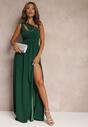 Zielona Asymetryczna Sukienka Na Jedno Ramię z Rozcięciem na Dole Xionia