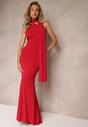 Czerwona  Asymetryczna Sukienka Maxi z Rozszerzanym Dołem na Jedno Ramię Halfrid