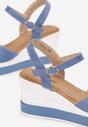 Niebieskie Sandały na Koturnie z Imitacji Zamszu Hallin