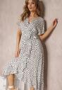 Biała Asymetryczna Sukienka Wiązana z Gumką w Talii z Wiskozy Anneke