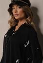Bluză neagră din viscoză cu model rândunică cu mânecă lungă Delenta