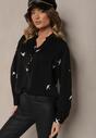 Bluză neagră din viscoză cu model rândunică cu mânecă lungă Delenta