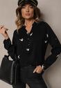 Bluză neagră din viscoză cu model rândunică cu mânecă lungă Delenta