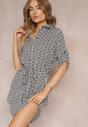 Rochie Cămașă Mini Alb-Negru cu Curea din Material din Viscoză Dadrass