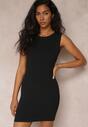 Czarna Prążkowana Sukienka Mini Dopasowana Bez Rękawów Lesina