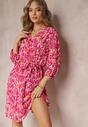 Rochie Midi Fucsia tip Creion cu Curea și Fir Metalic Armellia