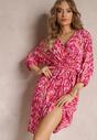 Rochie Midi Fucsia tip Creion cu Curea și Fir Metalic Armellia