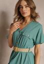 Rochie cămașă midi verde din bumbac cu elastic în talie și curea împletită Emera