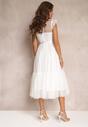 Biała Taliowana Sukienka z Tiulową Spódnicą i Górą z Koronki Darela