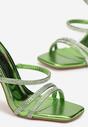 Zielone Sandały na Transparentnej Szpilce z Kwadratowym Noskiem i Paskami w Cyrkonie Couria