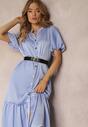 Rochie bleumarin midi cu volan decorativ și curea suplimentară din imitație de piele Charlotona
