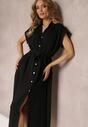 Czarna Koszulowa Sukienka z Krótkimi Rękawami i Wiązanym Paskiem Denalia