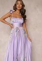 Fioletowa Plisowana Sukienka Maxi na Wiązanych Ramiączkach Ullita