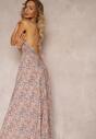 Beżowa Rozkloszowana Sukienka Maxi Wiązana na Szyi z Wiskozy z Printem Paisley Olympie