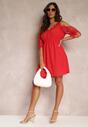 Czerwona Rozkloszowana Sukienka Mini z Gumką w Talii i Hiszpańskimi Rękawami z Koronką Carolta
